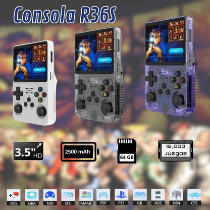 Consola portátil R36S de 64gb, con 15000 juegos retro