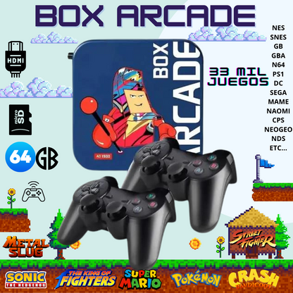 Consola Arcade Box, 64GB, Juegos Clásicos Retro, más de 33000 juegos, Super consola con 2 Mandos Inalámbricos, HDMI